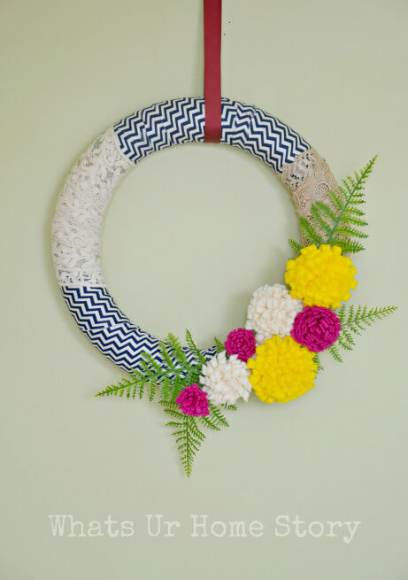 Fabric scrap wreath with felt flowers.