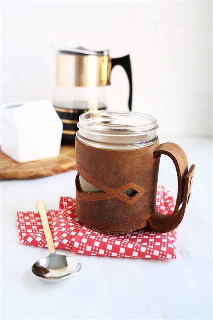 Leather Mason Jar Sleeve.