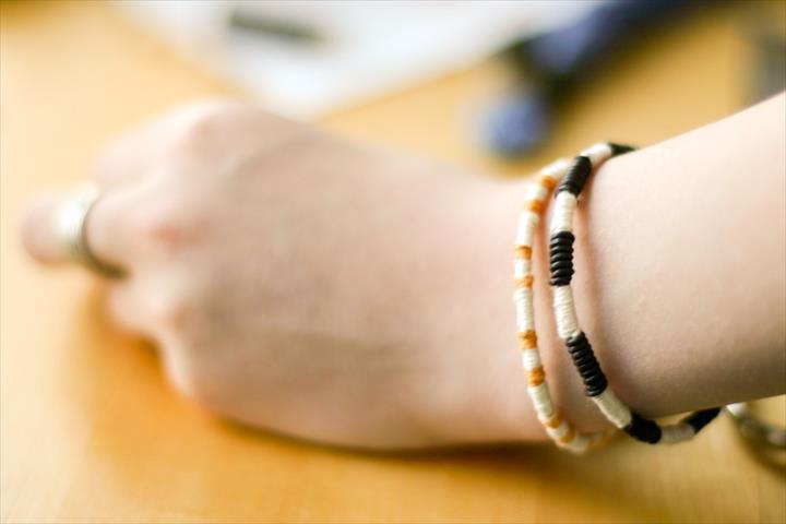 Leather + Thread Wrapped Bracelet.