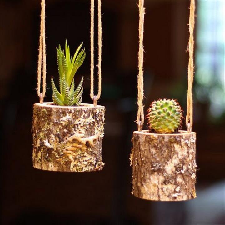 Logs Hanging Planters.