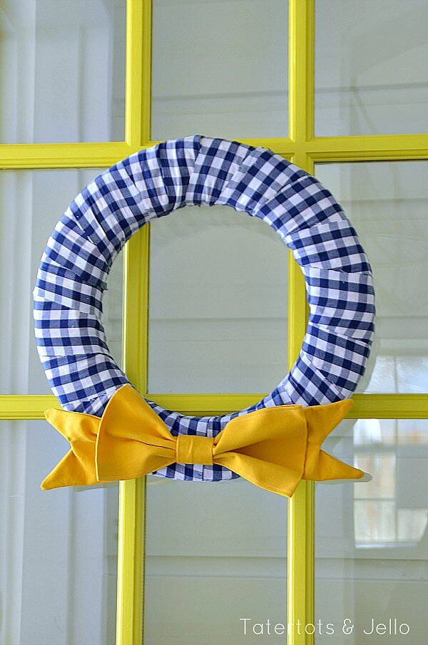 Navy & yellow interchangeable bow wreath.