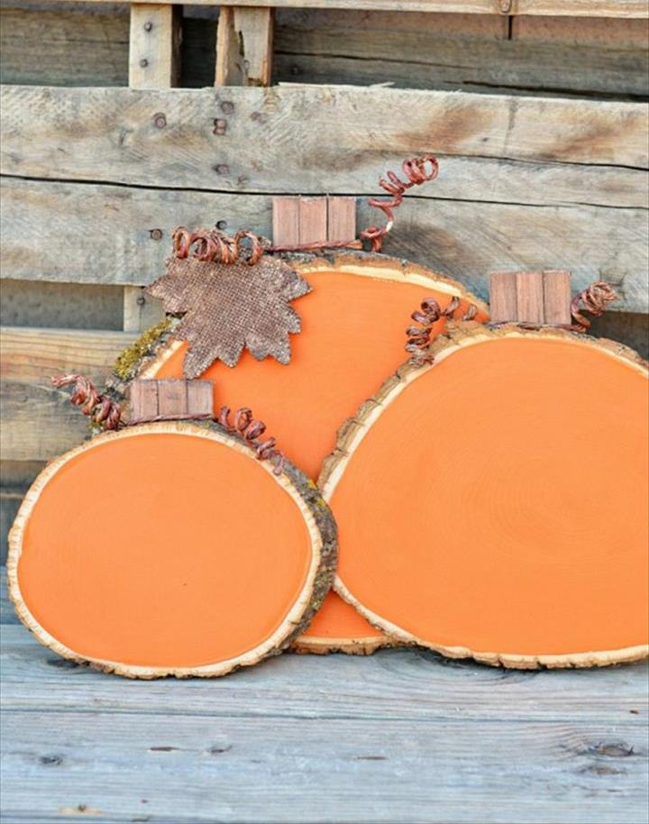 Painted Wood Slice Pumpkins, DIY Log Wood Ideas