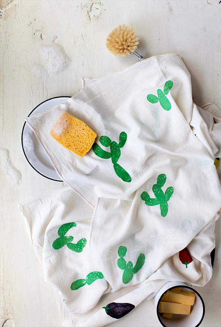 Potato Stamp Tea Towels – Potato Stamp Cactus Print.