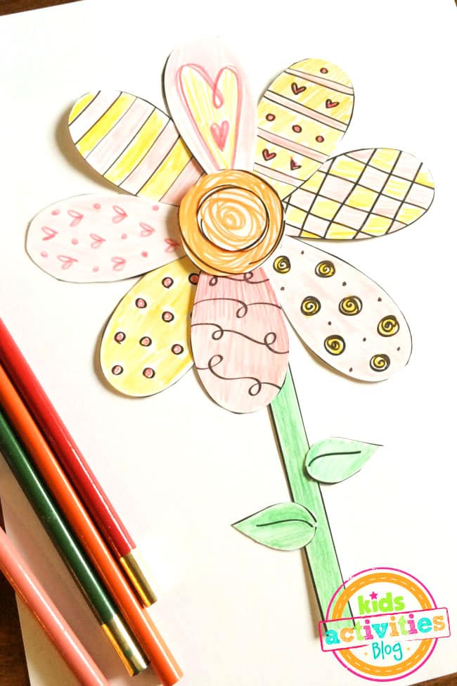 Printable Spring Flower Coloring Craft.