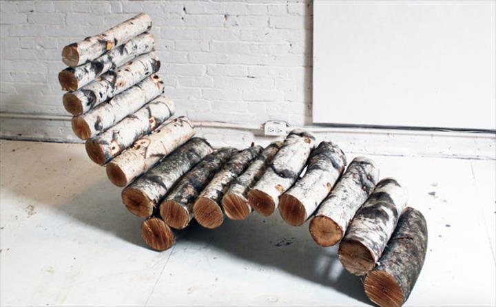 Recycled Lounge Chair Made Out Of Logs.