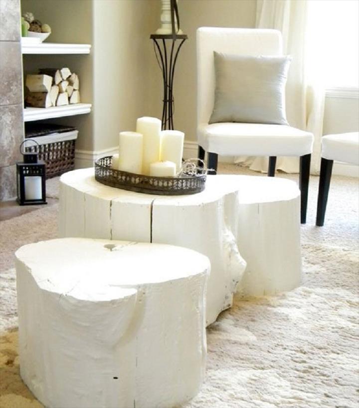 Tree Stump Table- White, DIY Log Wood Ideas