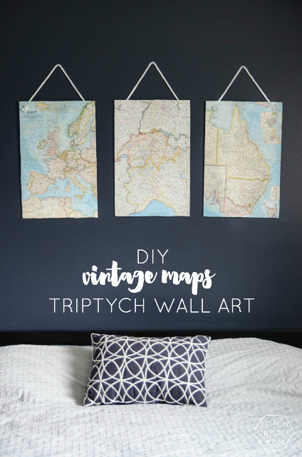 Vintage Map Triptych Wall Art Ideas