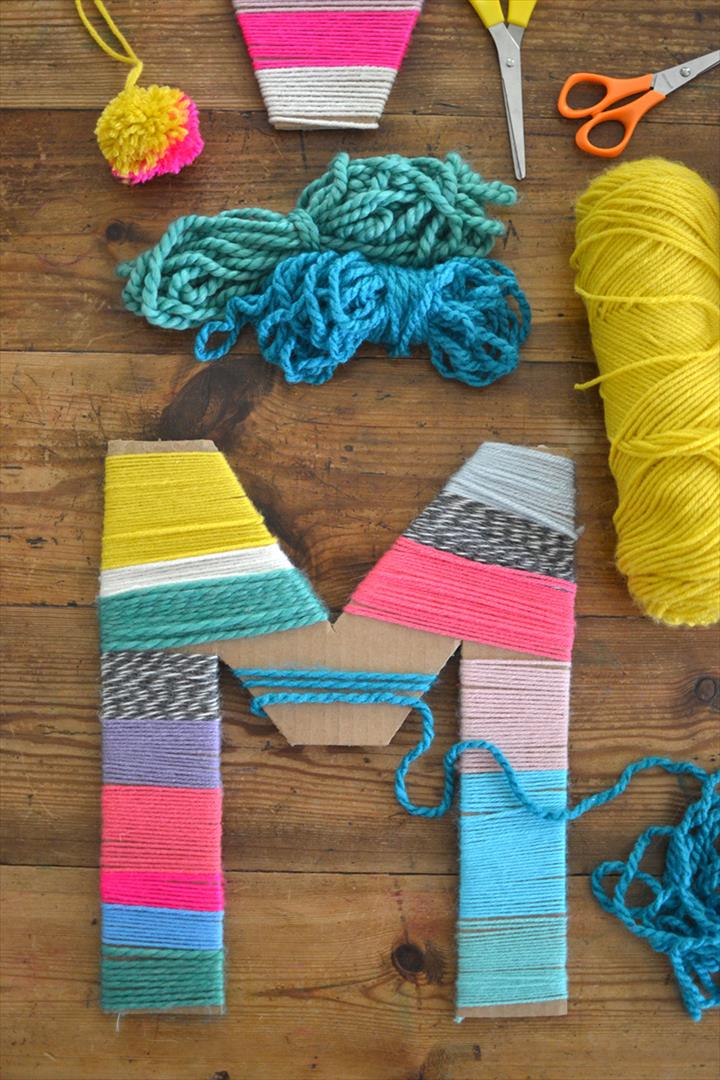 Yarn-Wrapped Cardboard Letters.