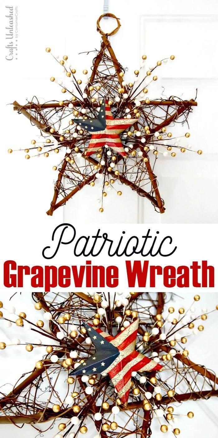 4th of July DIY Grapevine Wreath.