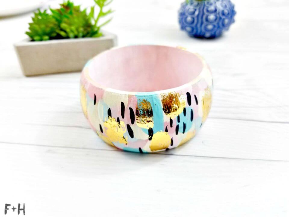 Abstract Painted Wood Bangle Bracelet.