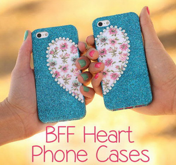 BFF Glitter Heart Matching Phone Cases. Gifts for Teenage Girls