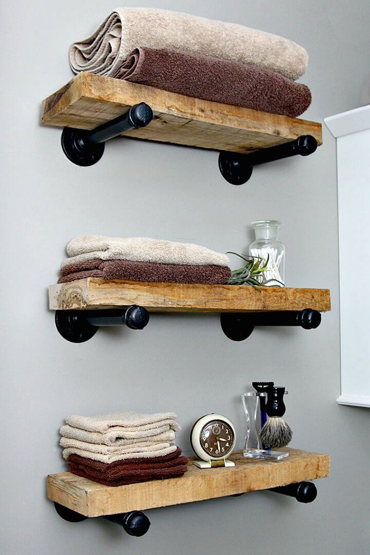 Bathroom Industrial Pipe Shelves.