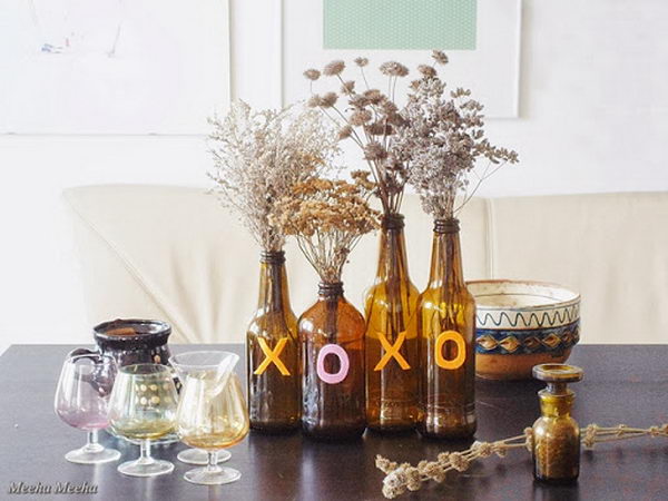 Brown Bottle Fall Centerpiece.