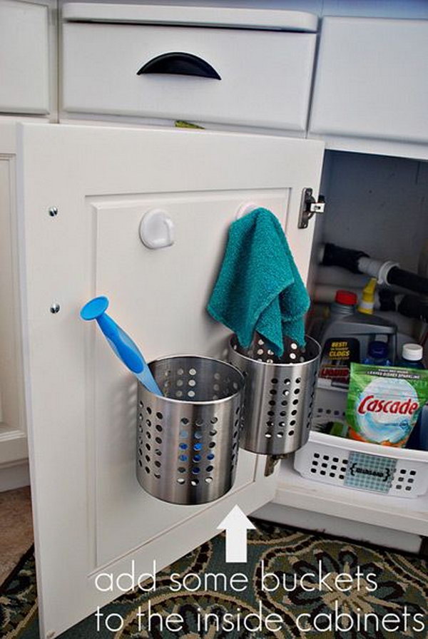 Buckets Over The Cabinet Door.