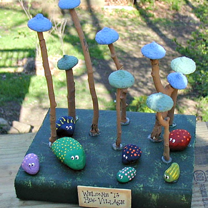 Bug village to house all their painted rock bugs.