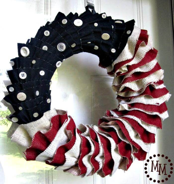 Burlap & Denim Ruffled Patriotic Wreath.