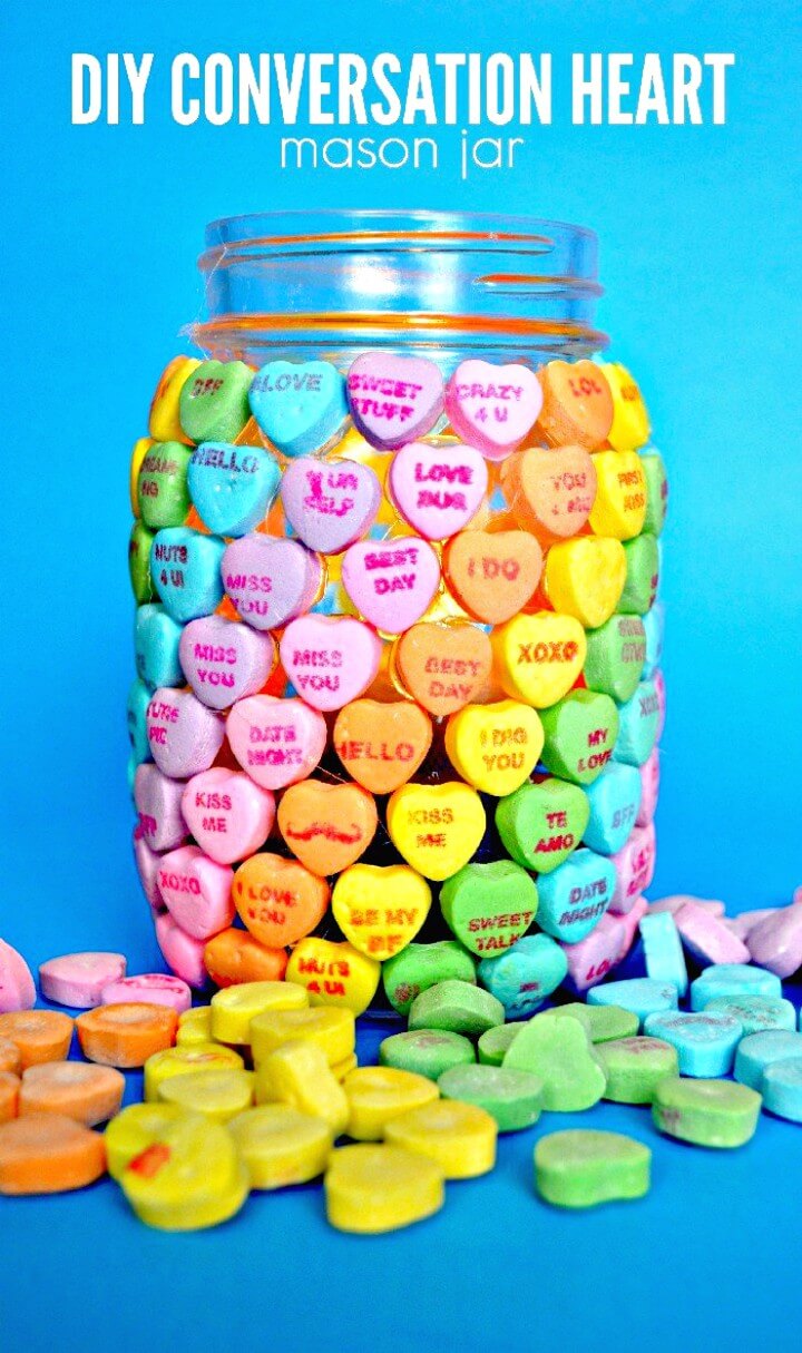 Candy Heart Mason Jar For Valentine’s Day.