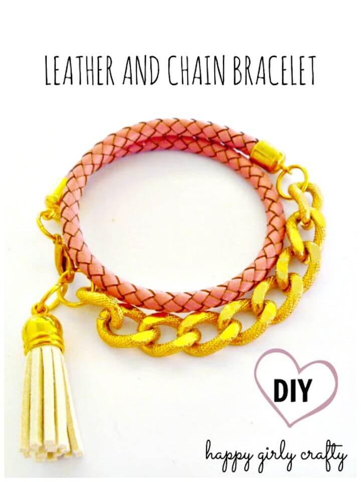 Chain And Leather Wrap Bracelet.