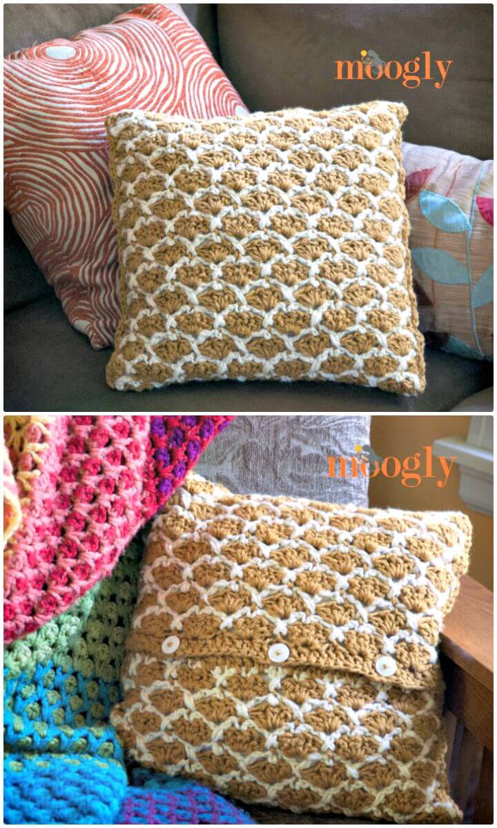 Crochet Sunshine Lattice Pillow.