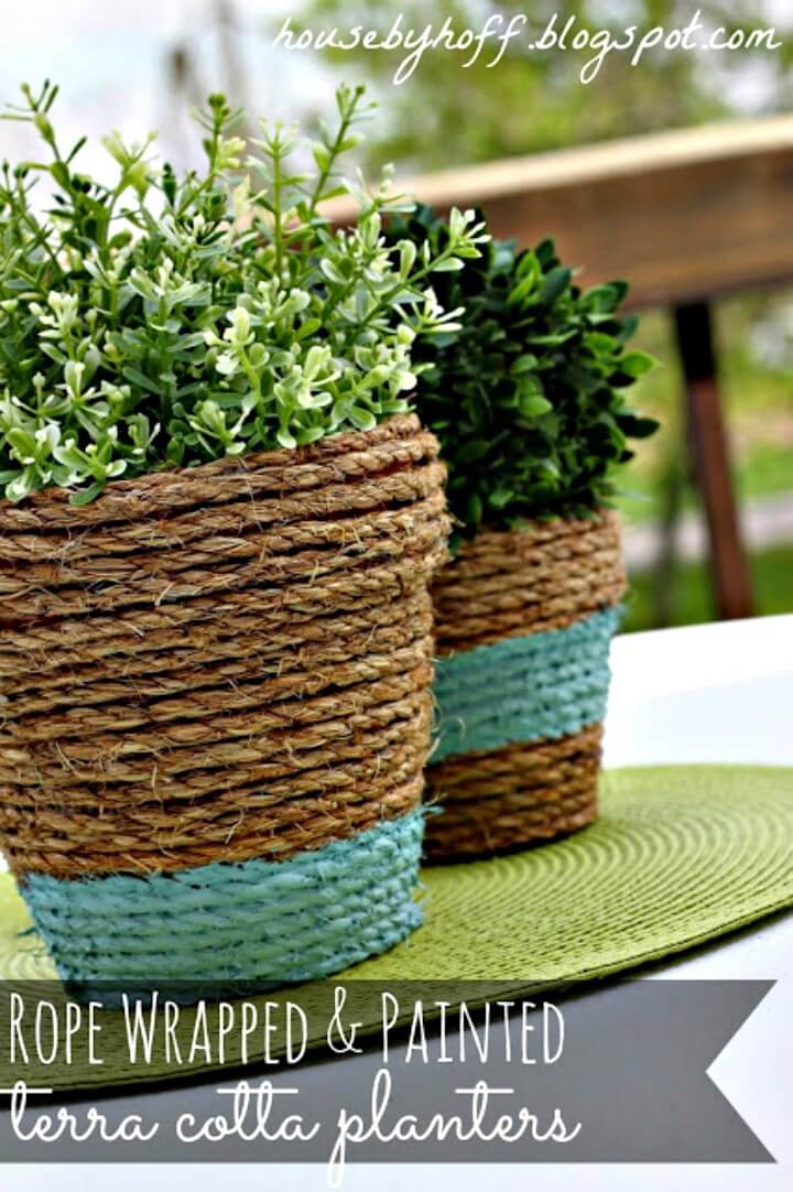 Easy DIY Rope-Wrapped Pots.