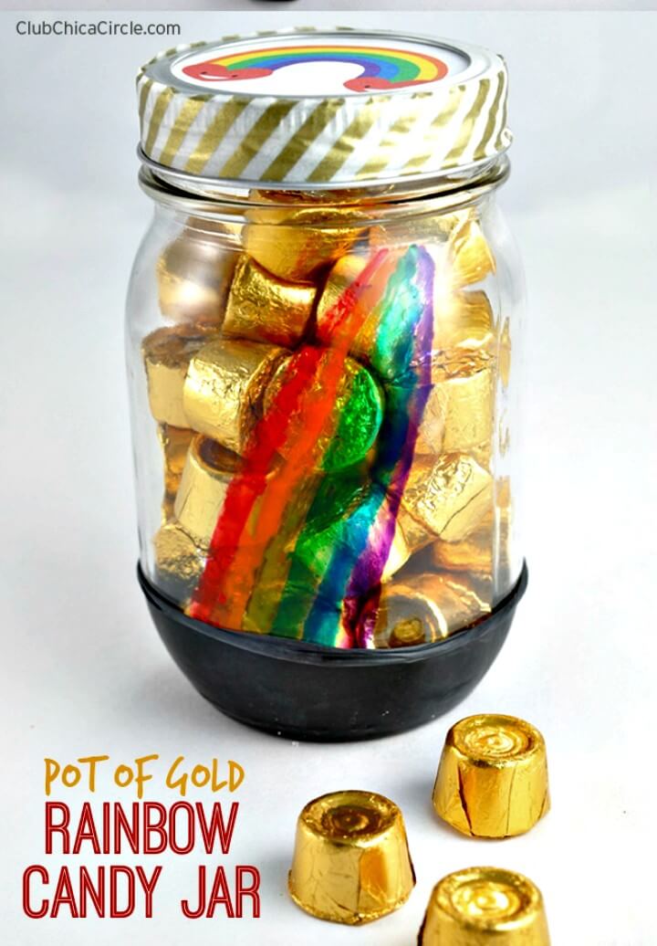 Gold Rainbow Painted Candy Jar.