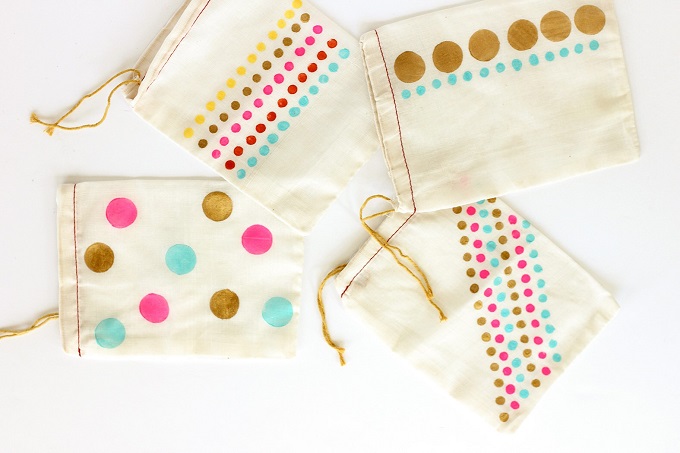 Hand Stamped Dot Bag. Party Favor Bag Ideas