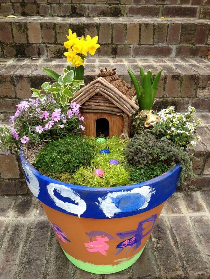 Homemade Container Fairy Garden.