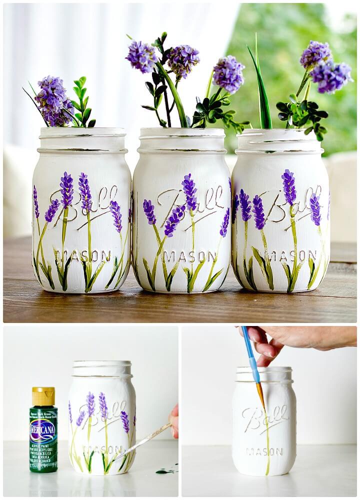 Lavender Flower Painted Mason Jars.