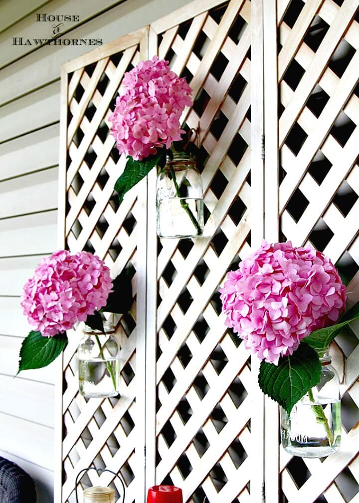 Mason Jar Vase On Lattice.