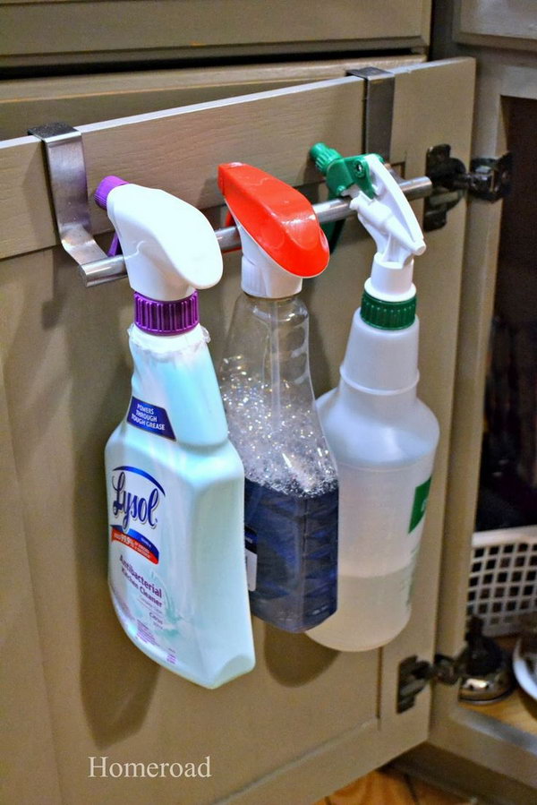 Over the cabinet towel holders.