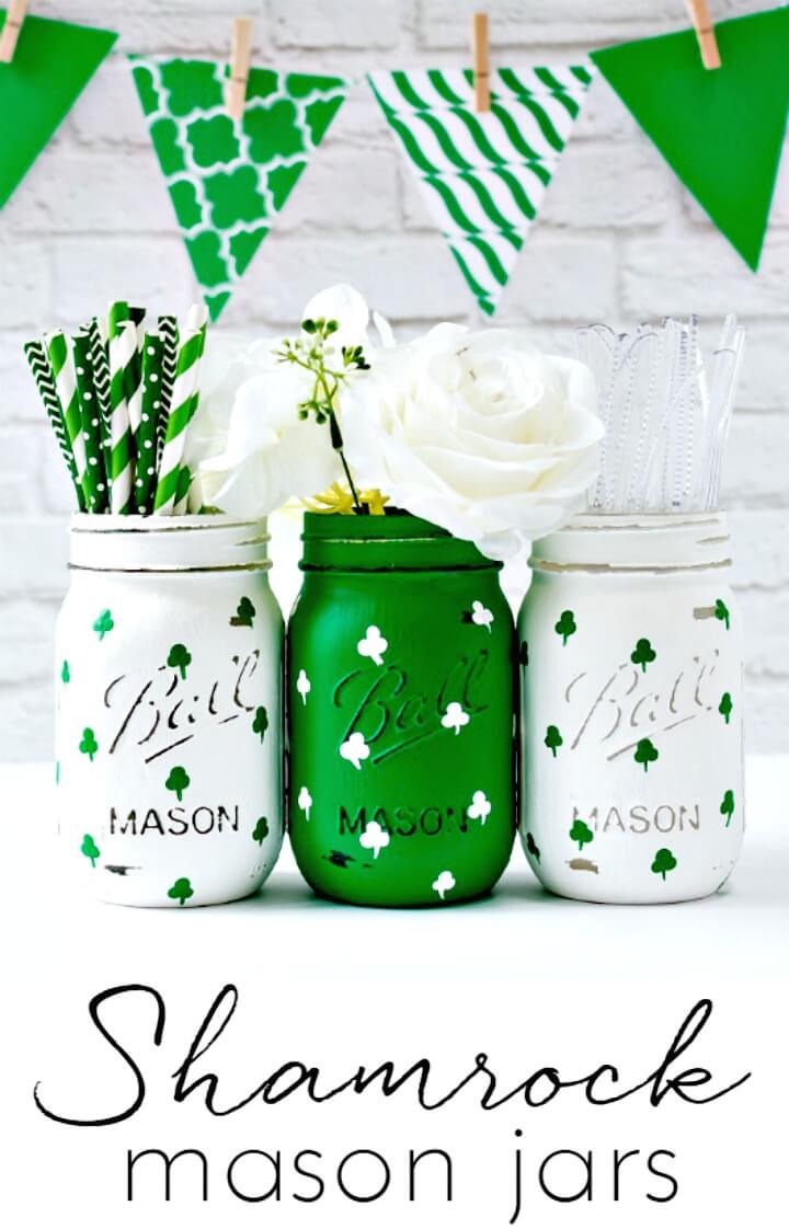 Painted Shamrock Mason Jars.