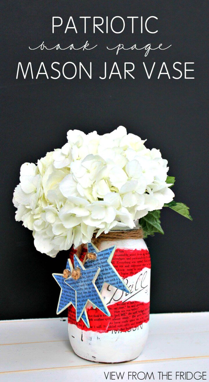 Patriotic Book Page Mason Jar Vases.