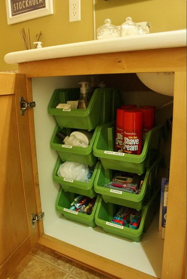 Plastic Bins Under Bathroom Cabinet.