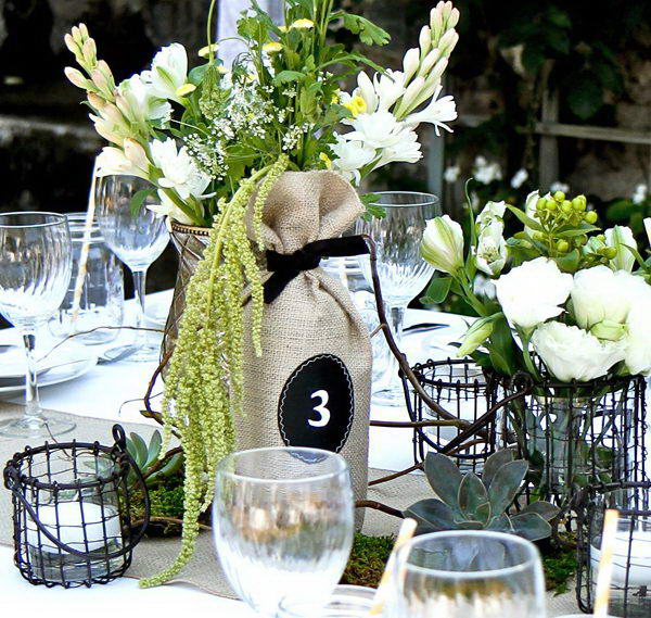 Rustic Wedding Wine Bottle Centerpieces