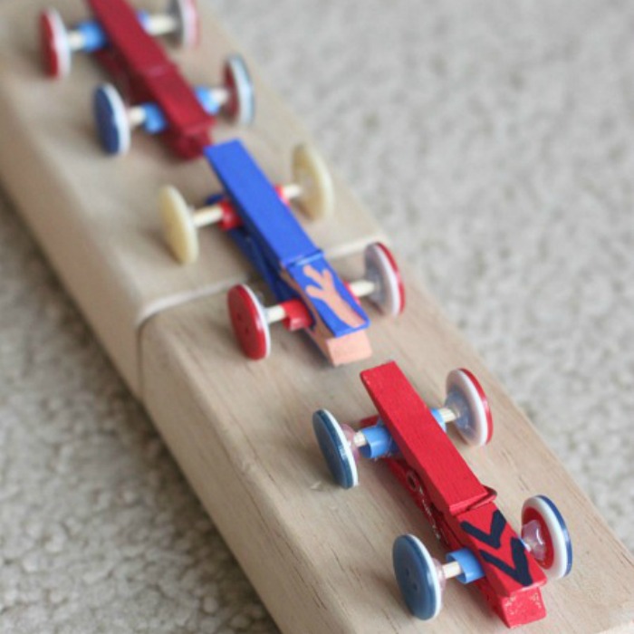Start a race with these clothespin cars!