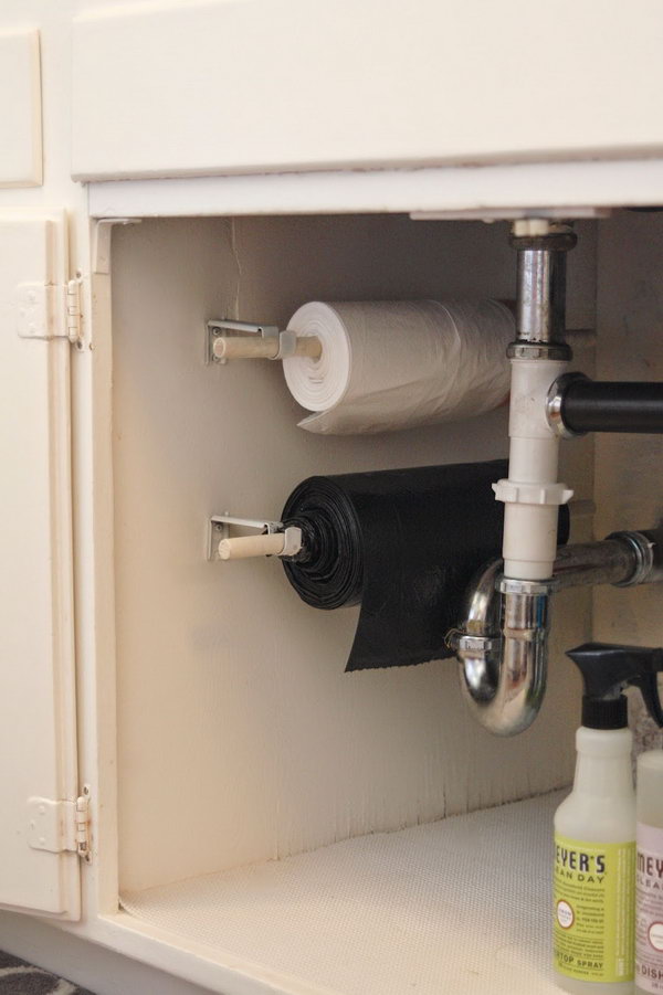 Store your trash bags on a roll under the kitchen sink.