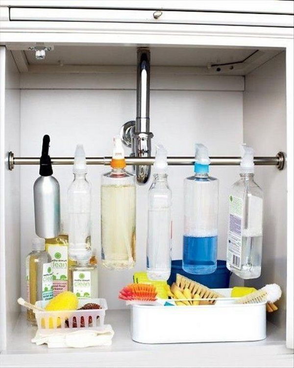 Suspend Spray Bottles Under Sink.