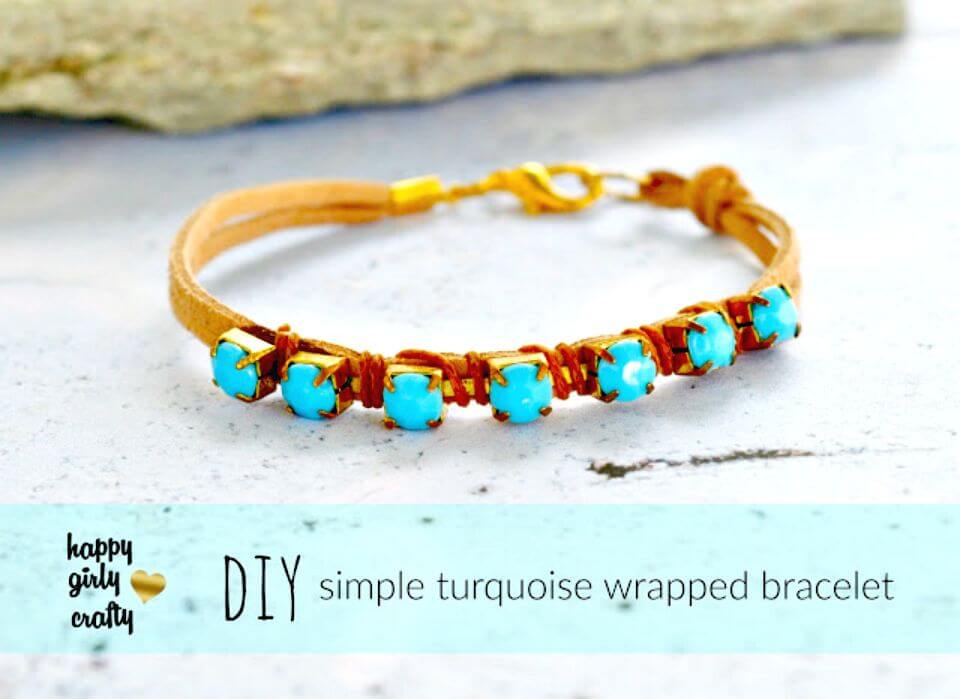 Turquoise Rhinestone Wrapped Bracelet. DIY Bracelet Ideas