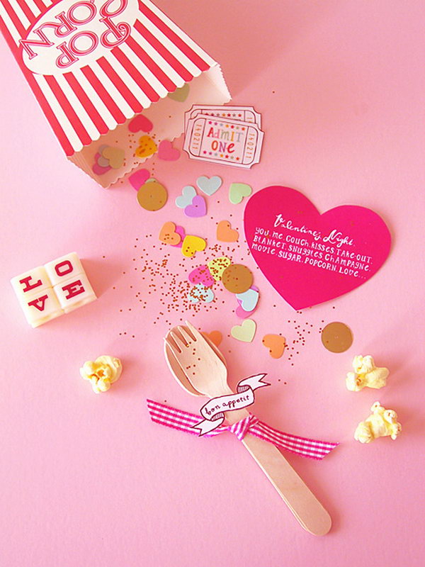 Valentine Popcorn Invitation For A Cosy Night.