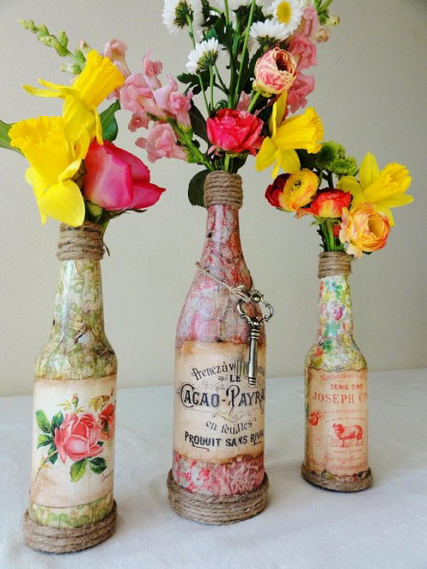Vintage Wedding Wine Bottle Centerpieces