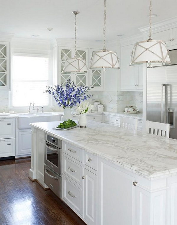 White Kitchen with Lamps. Kitchen lighting ideas