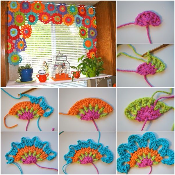 Beautiful Crochet Flower Power Valance.