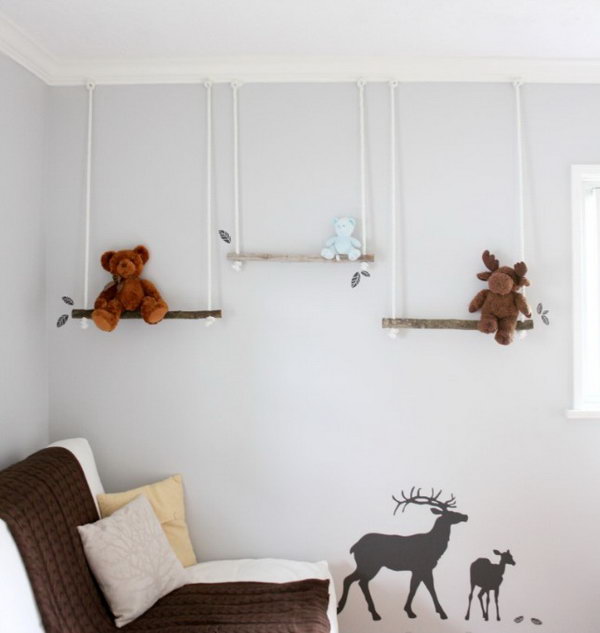 DIY Branch Swing Shelves.