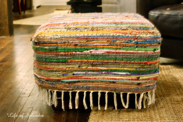 DIY Floor Pouf from Repurposed Rug.