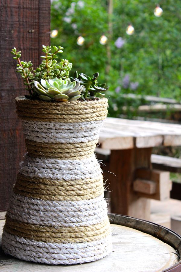 DIY Hourglass Rope Planter.