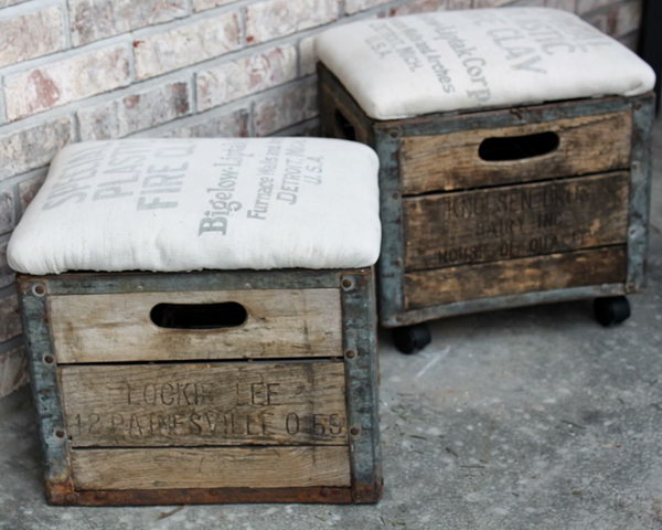 DIY Milk Crate Ottoman.