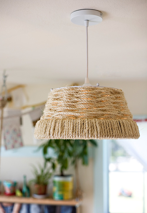 DIY Woven rope pendant lamp.