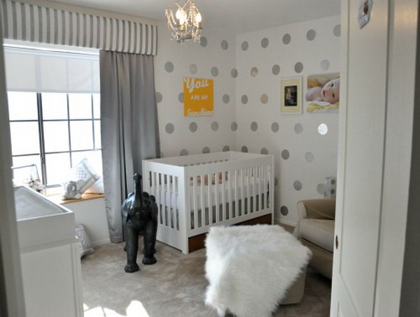 Easy DIY Polka Dot Nursery Accent Wall Done with Contact Paper.