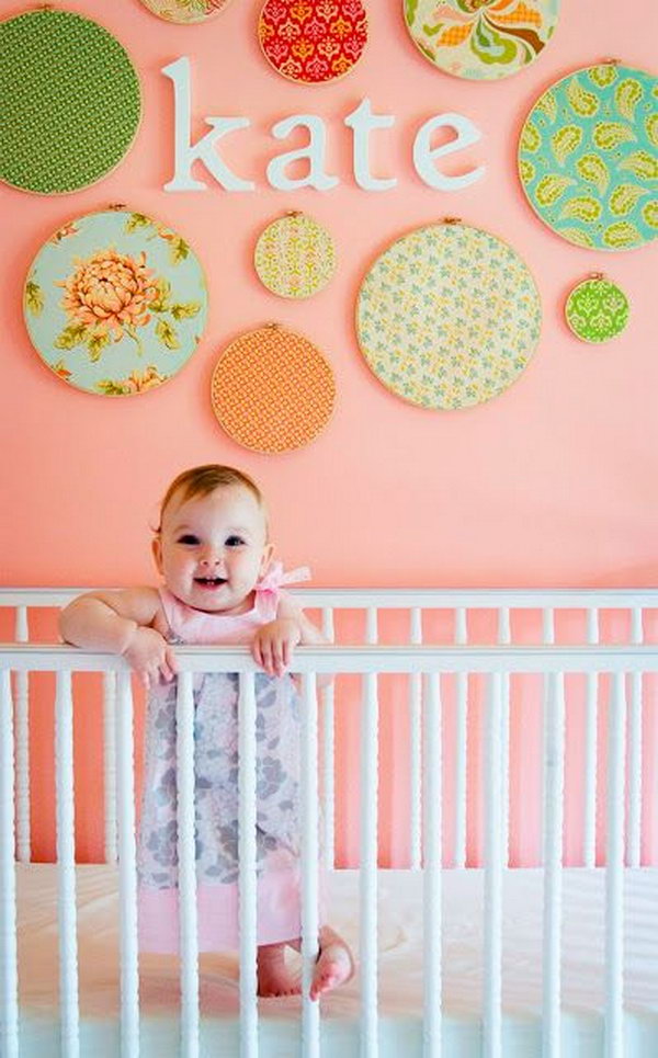 Fabric Filled Embroidery Hoops, Decorating a Baby Room