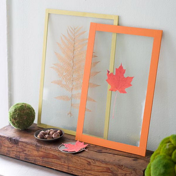 Fall Decor with Pressed Leaves.